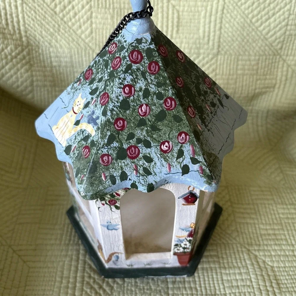 Kathy Hatch Wooden Garden Cat-Themed Hanging Gazebo Decor Hand Painted Detailed